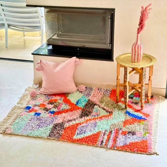 Tapis berbère Azilal coloré 100% laine de mouton 104cm/142cm