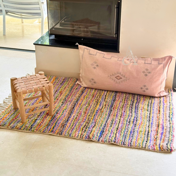 Tapis berbère Beni Ouarain rayé coloré  100% laine de mouton - 162cm / 110cm