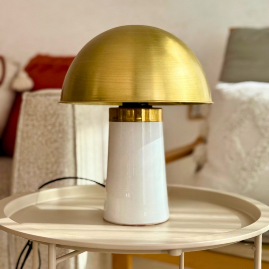 Abat-jour Marrakech en laiton doré et céramique blanc