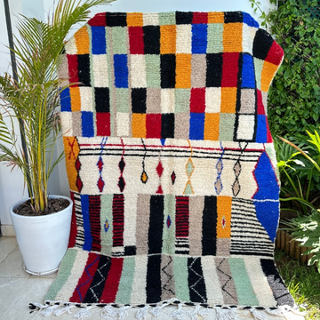 Tapis berbère Azilal coloré 100% laine de mouton 2,48m/1,65m