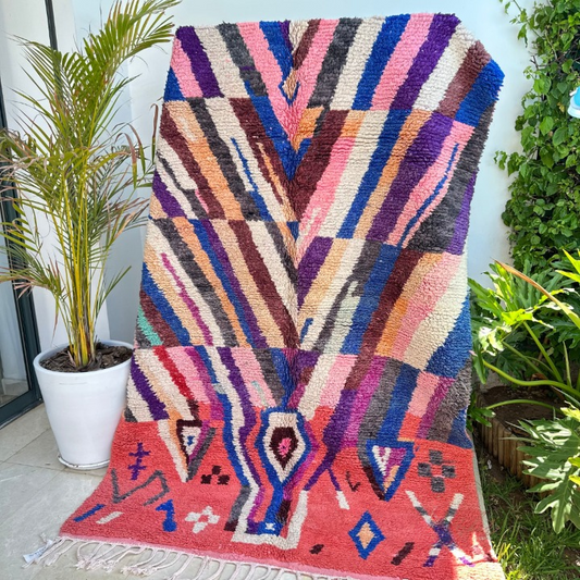 Tapis berbère Azilal coloré 100% laine de mouton 2,45m/1,56m