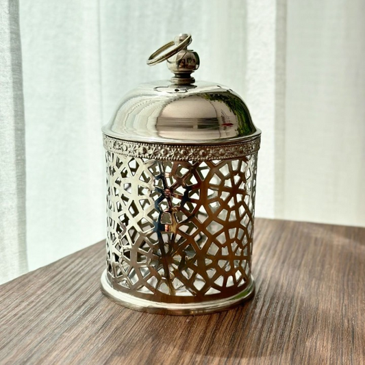 Boite de rangement en cuivre mkhram moyenne argentée