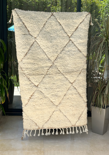 Tapis berbère Beni Ouarain crème à losanges 100% laine de mouton - 152cm / 93cm