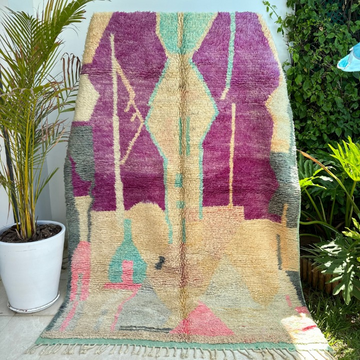 Tapis berbère Azilal aux couleurs pastels 100% laine de mouton 2,65m/1,64m