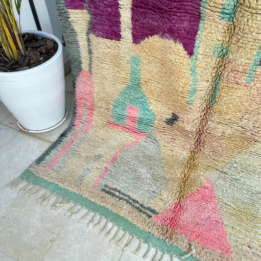 Tapis berbère Azilal aux couleurs pastels 100% laine de mouton 2,65m/1,64m