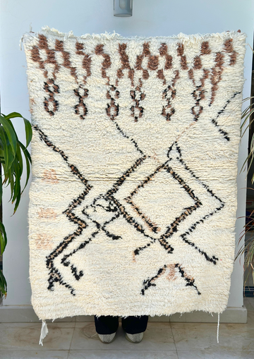 Tapis berbère Azilal crème, marron 100% laine de mouton 140cm/105cm