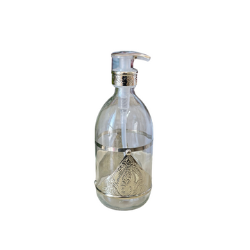 Distributeur de savon en verre et laiton argenté grand Adrar