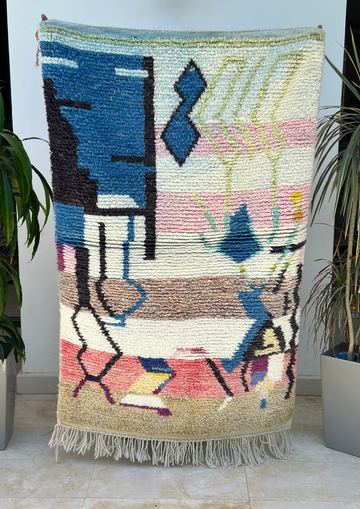 Tapis berbère Azilal coloré 100% laine de mouton 155cm/100cm