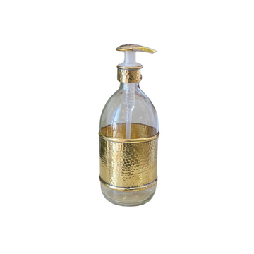 Distributeur de savon en verre et laiton doré grand martelé