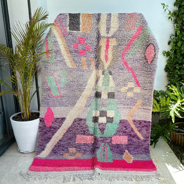 Tapis berbère Azilal rose 100% laine de mouton 2,42m/1,54m