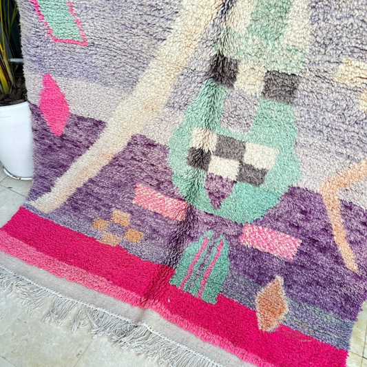 Tapis berbère Azilal rose 100% laine de mouton 2,42m/1,54m