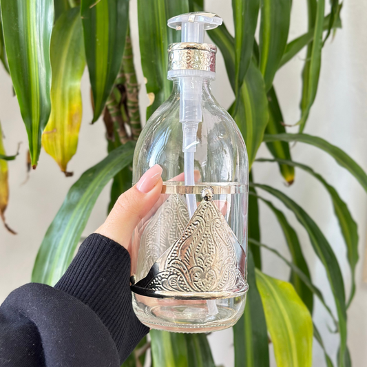 Distributeur de savon en verre et laiton argenté grand Adrar