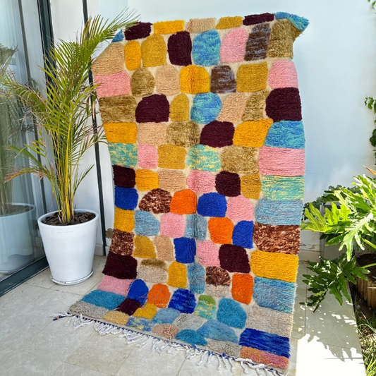 Tapis berbère Azilal coloré 100% laine de mouton 2,38m/1,54m
