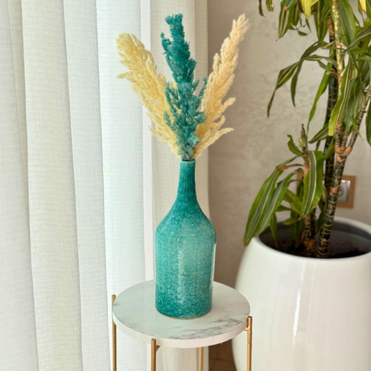 Vase artisanal bouteille turquoise