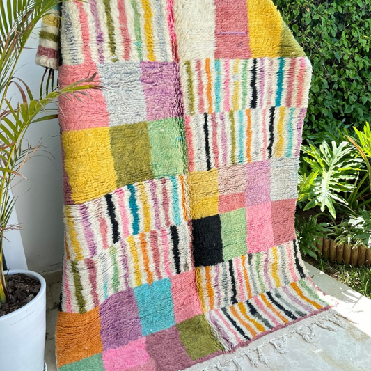 Tapis berbère Azilal coloré 100% laine de mouton 2,34m/1,72m