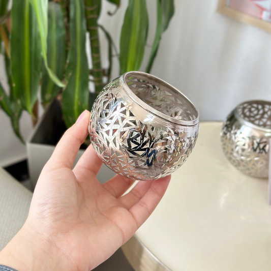 Bougeoir rond en métal argenté 2 grand