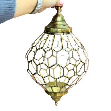 Suspension traditionnelle artisanale en verre et laiton doré