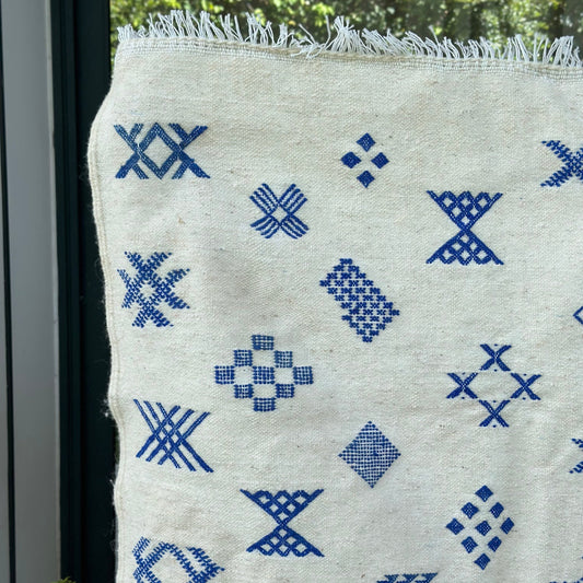 Tapis berbère Hanbal bleu amazigh 100% coton - 150cm/100cm