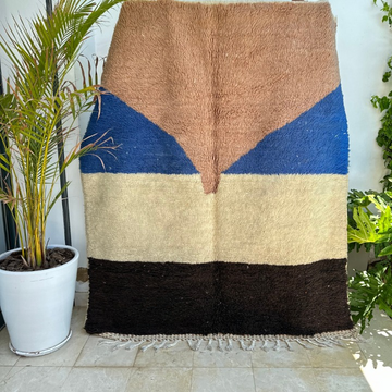 Tapis berbère Beni Ouarain tabac 100% laine de mouton - 1,90m/1,56m