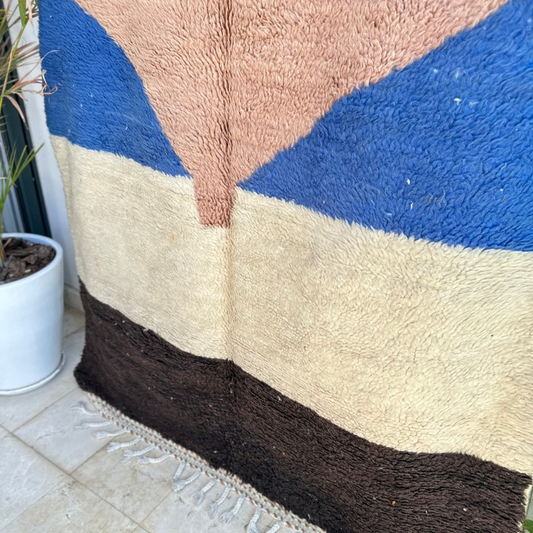 Tapis berbère Beni Ouarain tabac 100% laine de mouton - 1,90m/1,56m
