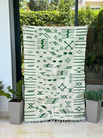Tapis berbère Hanbal vert amazigh 100% coton - 150cm/100cm