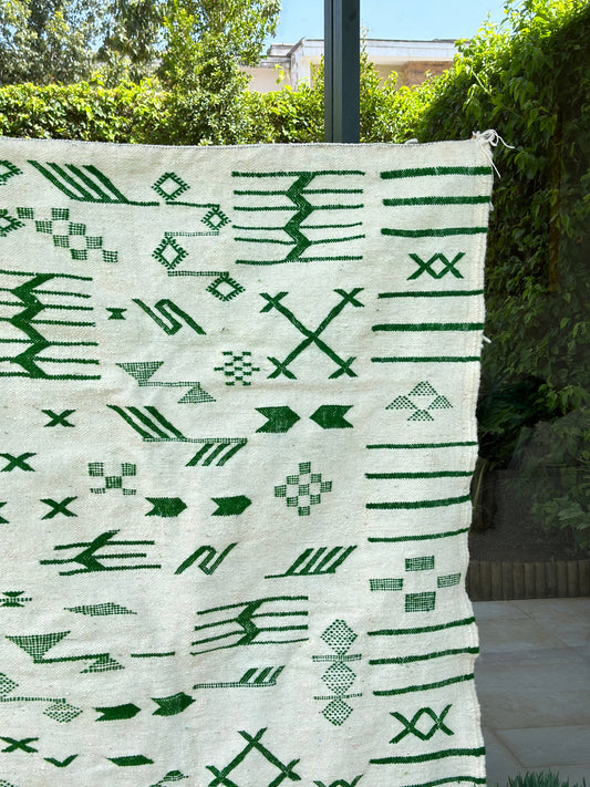 Tapis berbère Hanbal vert amazigh 100% coton - 150cm/100cm