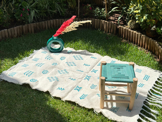 Tapis berbère Hanbal turquoise amazigh 100% coton - 150cm/100cm