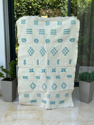 Tapis berbère Hanbal turquoise amazigh 100% coton - 150cm/100cm