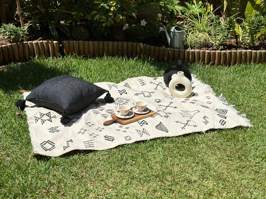 Tapis berbère Hanbal noir amazigh 100% coton - 147cm/95cm