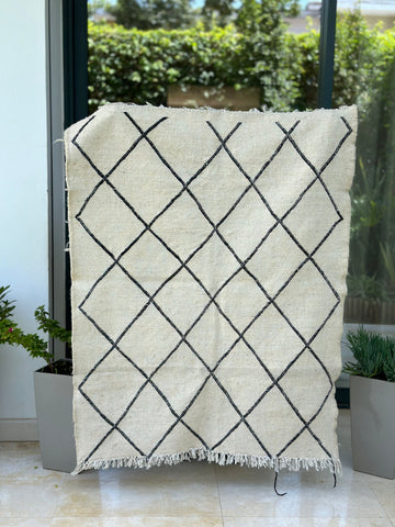 Tapis berbère Hanbal noir losange amazigh 100% coton - 133cm/103cm