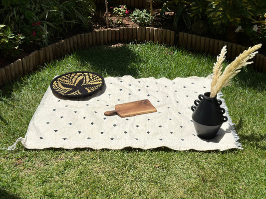 Tapis berbère Hanbal noir amazigh 100% coton - 150cm/100cm