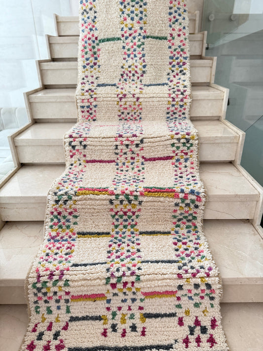 Tapis Berbère Runner Azilal 100% Multicolore en Laine De Mouton  2,88m/71cm