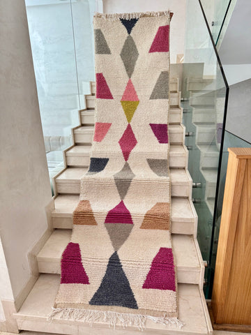 Tapis Berbère Runner Azilal 100% Multicolore en Laine De Mouton 3,09m/78cm