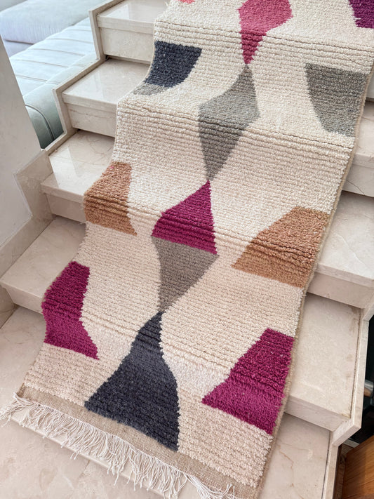 Tapis Berbère Runner Azilal 100% Multicolore en Laine De Mouton 3,09m/78cm