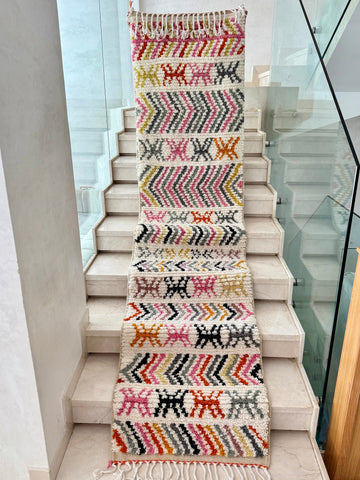 Tapis Berbère Runner Azilal 100% Multicolore en Laine De Mouton  3,01m/72cm
