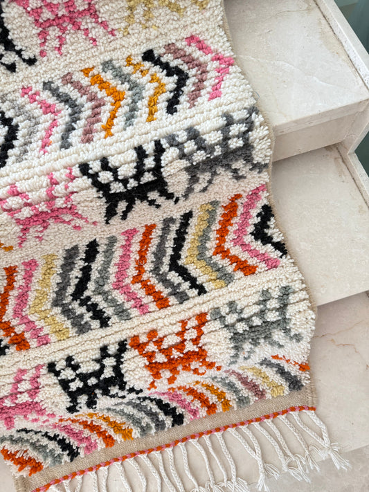 Tapis Berbère Runner Azilal 100% Multicolore en Laine De Mouton  3,01m/72cm