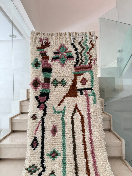 Tapis Berbère Runner Azilal 100% Multicolore en Laine De Mouton  3,07m/71cm