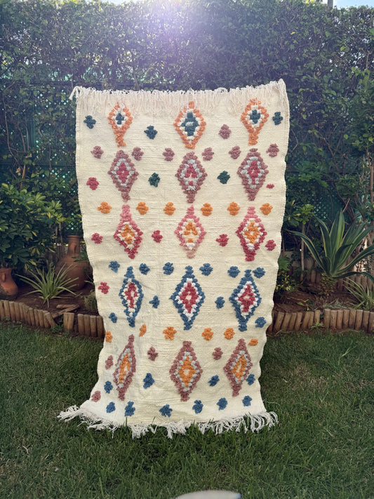 Tapis Berbère Azilal 100% Multicolore en Laine De Mouton 1,45m /92cm