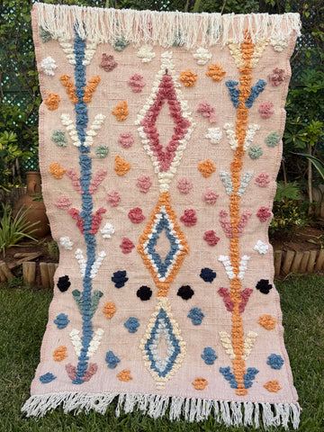 Tapis Berbère Azilal 100% Multicolore en Laine De Mouton 1,43m /90cm