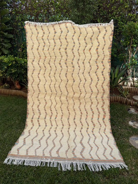 Tapis Berbère Azilal 100% Crème en Laine De Mouton 2,46m /1,44m