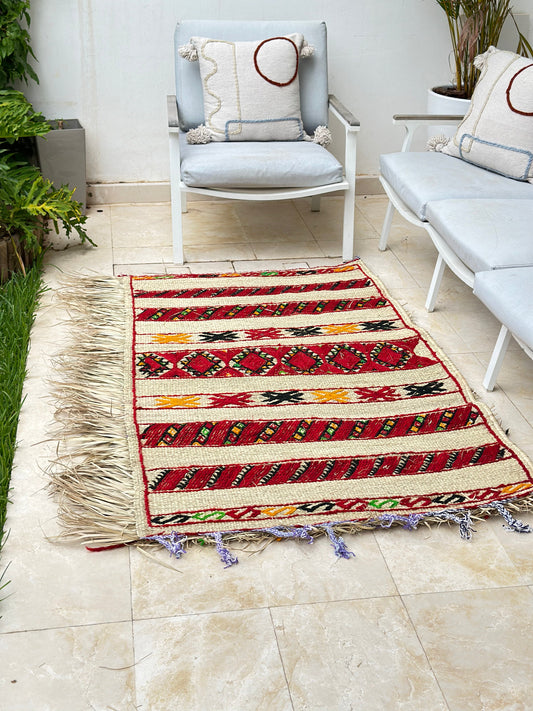 Tapis artisanal Extérieur en osier et laine 1m80/1m30