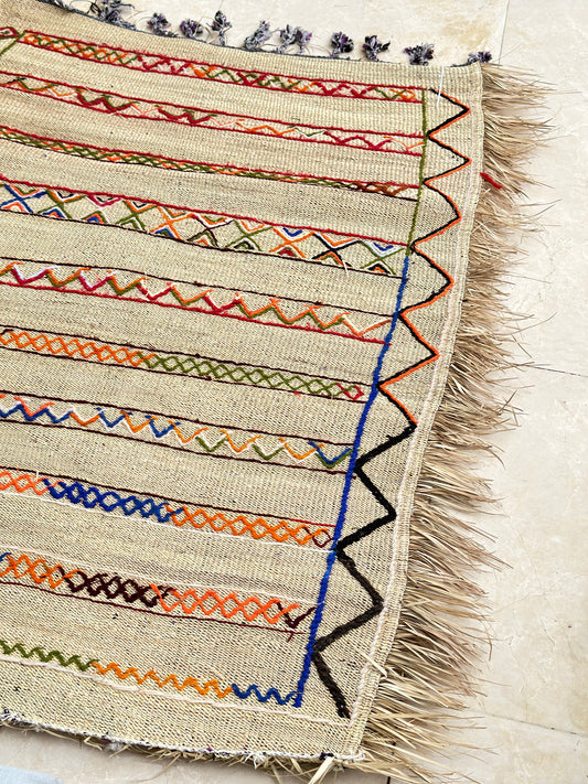 Tapis artisanal Extérieur en osier et laine 1m50/1m30