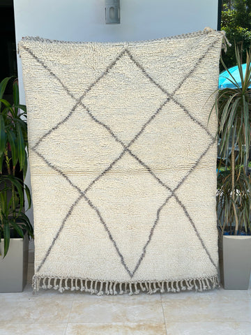Tapis berbère Beni Ouarain crème à losanges gris 100% laine de mouton - 162cm / 114cm