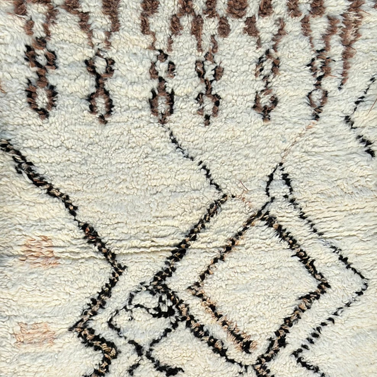 Tapis berbère Azilal crème, marron 100% laine de mouton 140cm/105cm