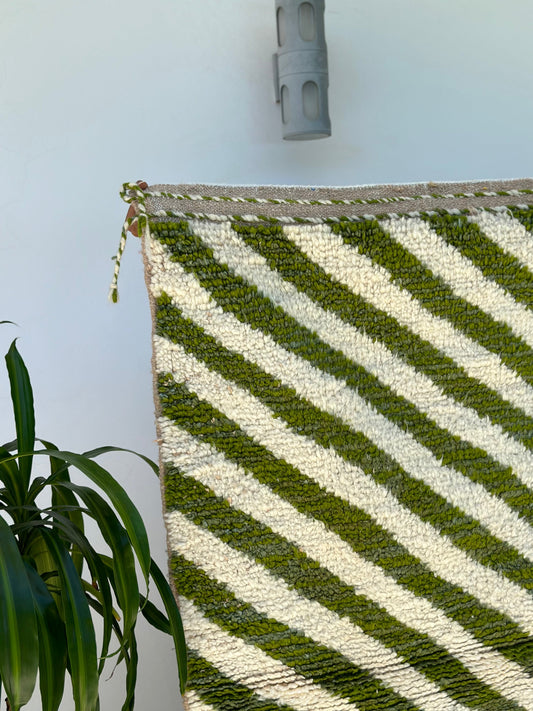 Tapis berbère Beni Ouarain rayé vert 100% laine de mouton - 176cm / 110cm