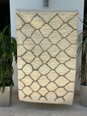 Tapis berbère Beni Ouarain ruche crème  marron 100% laine de mouton - 152cm / 104cm