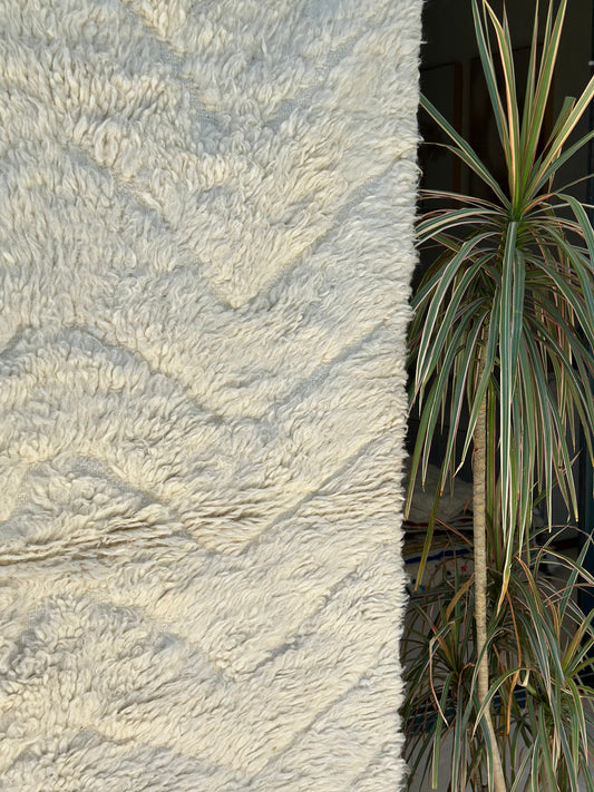 Tapis berbère Beni Ouarain zigzag crème 100% laine de mouton - 150cm / 98cm