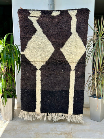 Tapis berbère Beni Ouarain crème noir 100% laine de mouton - 170cm / 110cm