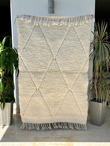 Tapis berbère Beni Ouarain crème losanges 100% laine de mouton - 170cm / 110cm