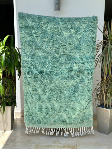 Tapis berbère Beni Ouarain turquoise à losanges 100% laine de mouton - 180cm / 160cm